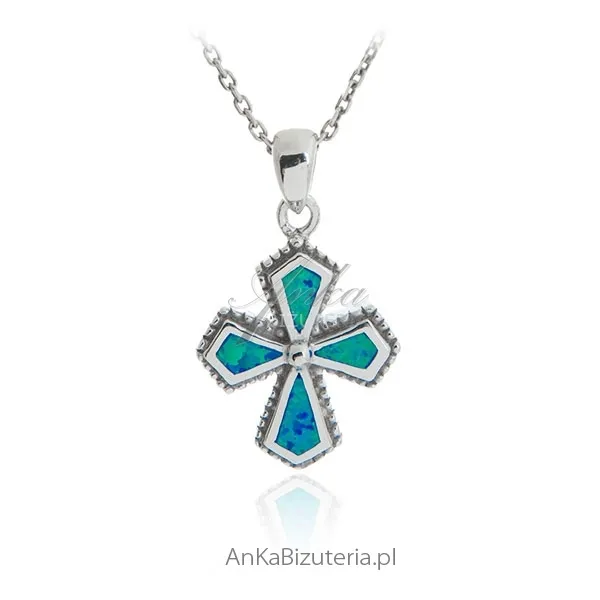 Zawieszka srebrna z opalem krzyżyk