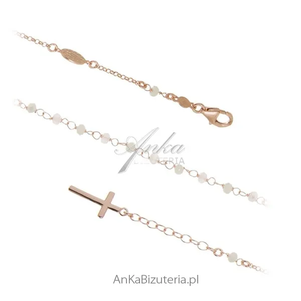 Bransoletka różaniec - biżuteria srebrna pozłacana  z koralikami