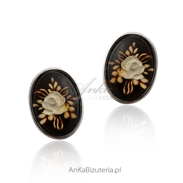 Kolczyki srebrne z bursztynem biżuteria artystyczna