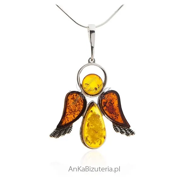 Zawieszka srebrna z bursztynem aniołek
