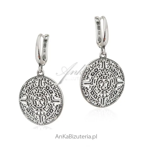 Kolczyki srebrne -  kalendarz majów