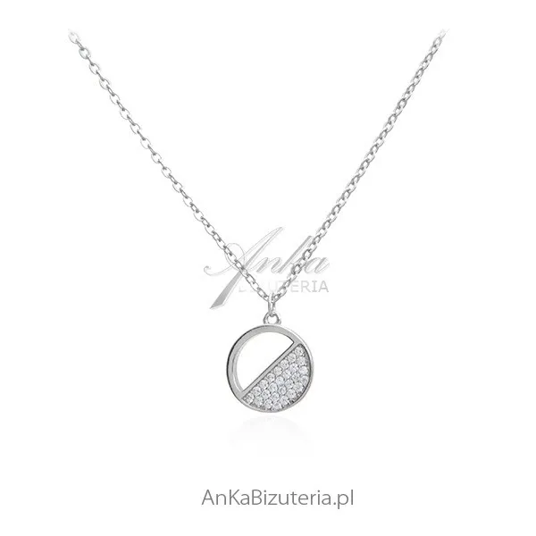 Naszyjnik srebrny rodowany kółeczko z mini cyrkoniami