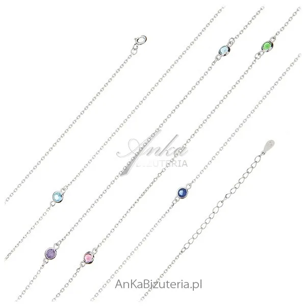 Naszyjnik srebrny z kolorowymi cyrkoniami biżuteria srebrna damska