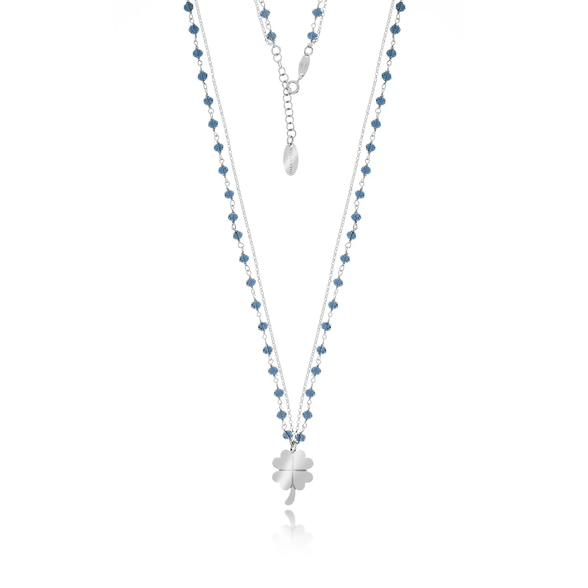 Naszyjnik włoski srebro z kryształkami w kolorze montana z koniczynką
