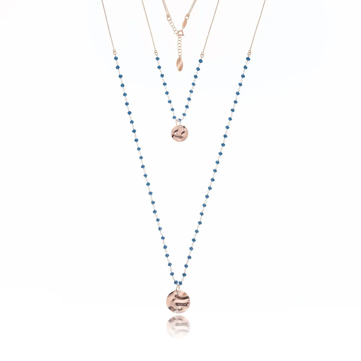 Piękny naszyjnik srebrny pozłacany różowym złotem z kryształkami w kolorze montana