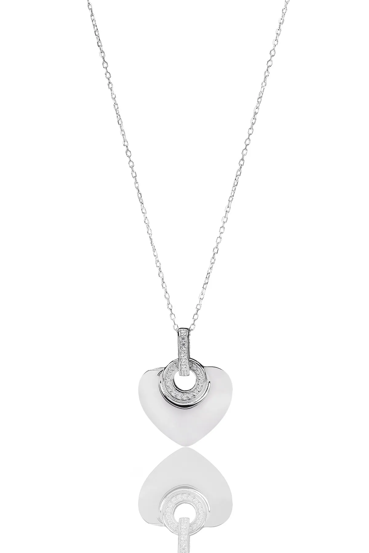 Srebrna biżuteria  -  naszyjnik serduszko srebrne z cyrkoniami