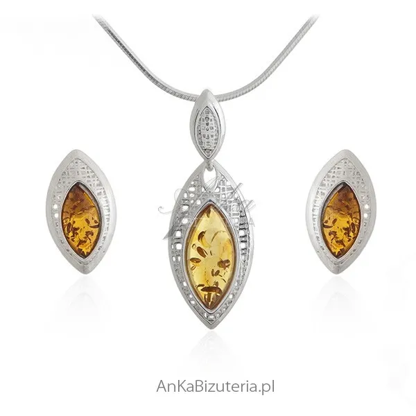 Komplet biżuteria srebrna z bursztynem