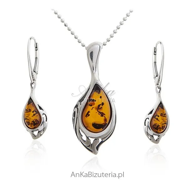 Komplet biżuterii z bursztynem - elegancka biżuteria z bursztynem