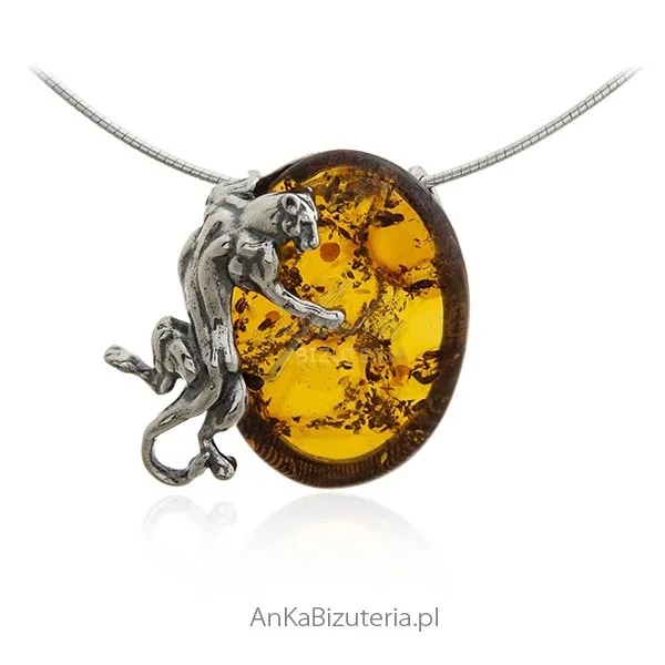 Wyszukana biżuteria srebrna z bursztynem  - piękna zawieszka