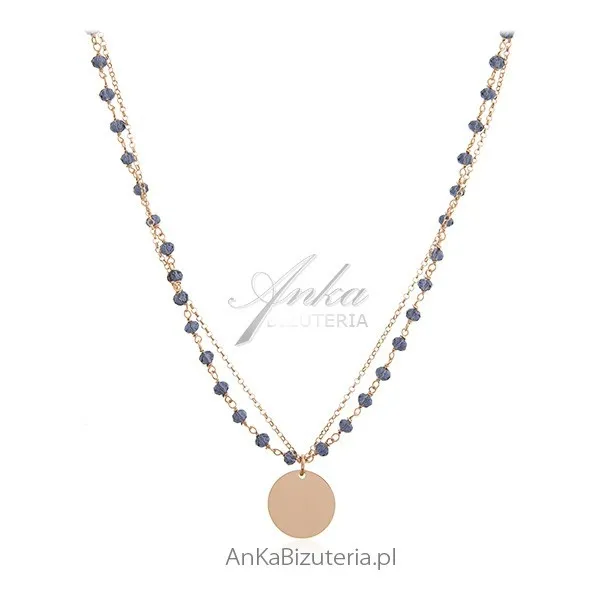 Naszyjnik srebrny pozłacany różowym złotem z kryształkami montana