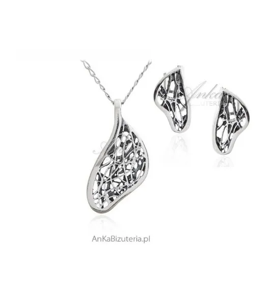 Komplet biżuteria srebrna oksydowana  - pajęczynka z kolekcji scarlett