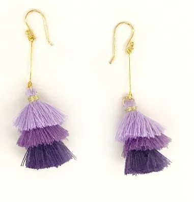 Kolczyki chwosty z  jedwabnymi frędzelkami - fiolety