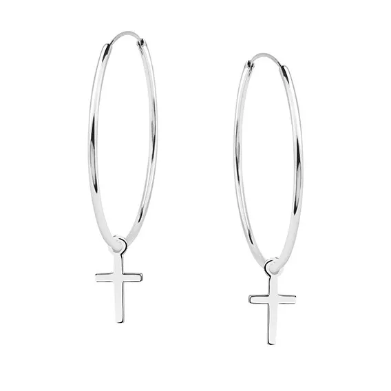 Duże koła kolczyki srebrne z krzyżykami