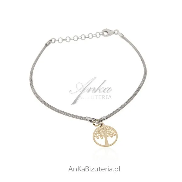 Bransoletka srebrna  z pozłacanym   drzewkiem szczęścia