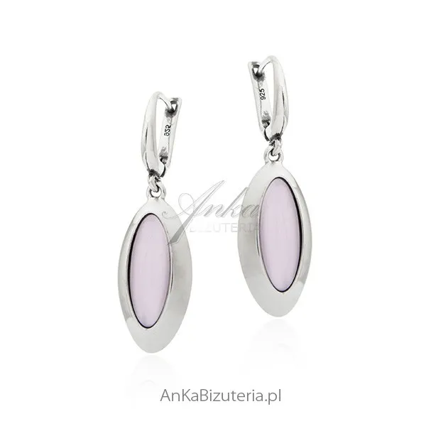Kolczyki srebrne z różowym uleksytem na angielskim zapięciu