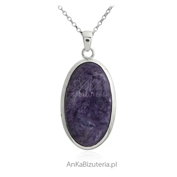 Biżuteria srebrna duża  zawieszka srebrna z czaroitem - kamień