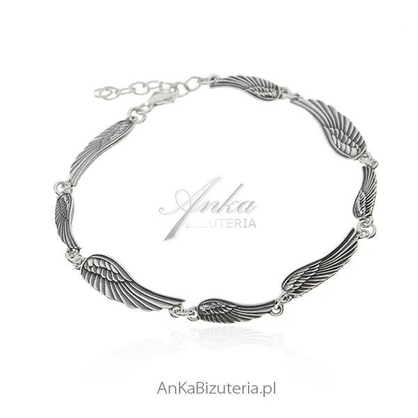 Bransoletka srebrna oksydowana  - bransoletka skrzydła anioła