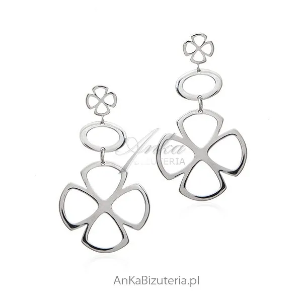 Kolczyki srebrne długie koniczynki