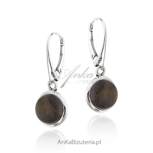 Kolczyki srebrne z tygrysim okiem z efektem kociego oka