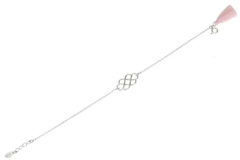 Bransoletka srebrna rozetka z różowym frędzelkiem