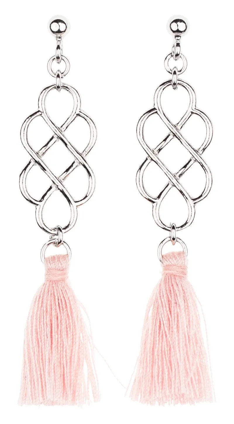 Kolczyki srebrne rozetka z różowymi frędzelkami