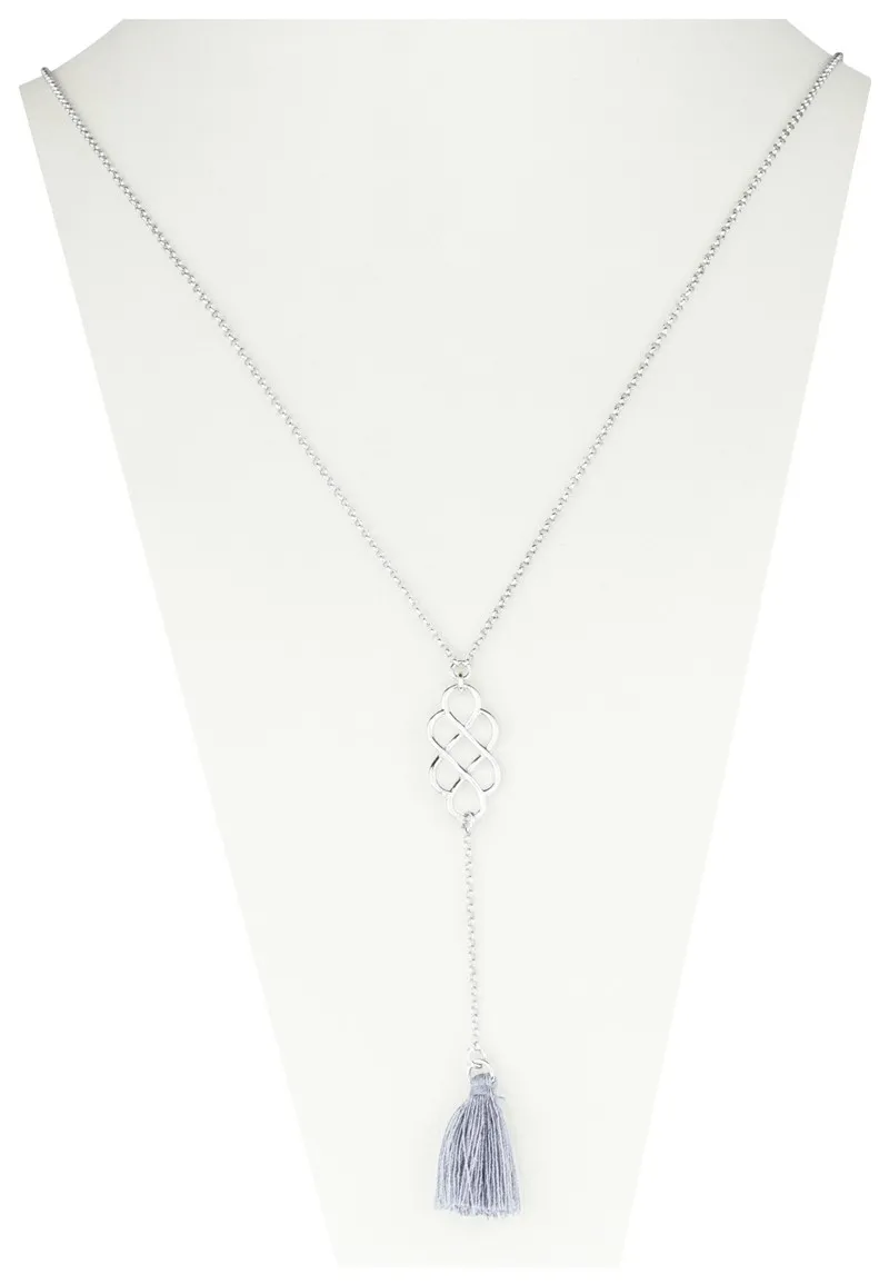 Naszyjnik srebrny rozetka  z szarym frędzelkiem