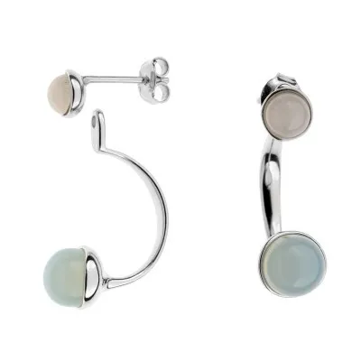 Srebrne kolczyki z agatem i różowym kwarcem