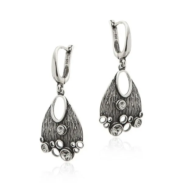 Kolczyki srebrne na angielskim zapięciu -  oksydowane z cyrkoniami