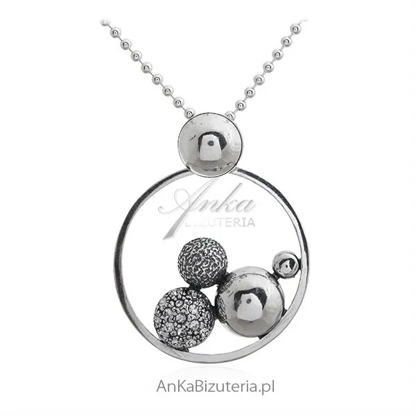 Zawieszka srebrna oksydowana z cyrkoniami - kuleczki