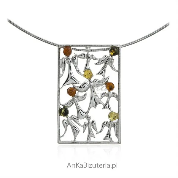 Zawieszka srebrna z bursztynem taniec aniołów