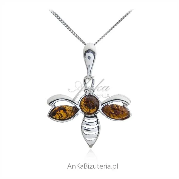 Srebrna zawieszka z bursztynem pszczoła