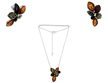 Biżuteria srebrna z bursztynem elegancki komplet -nessie