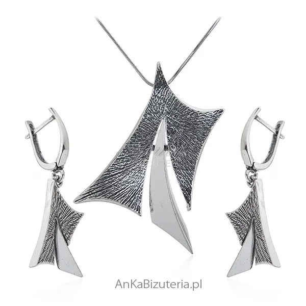 Biżuteria srebrna komplet oksydowany adora