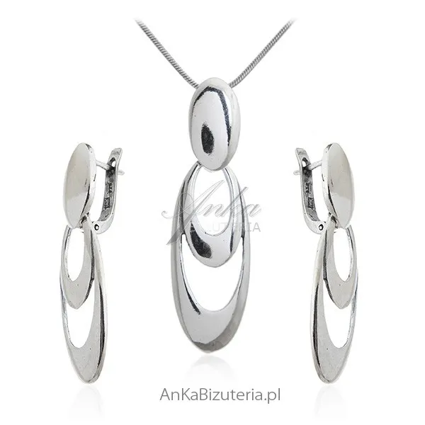 Biżuteria srebrna komplet  - owalne kółka