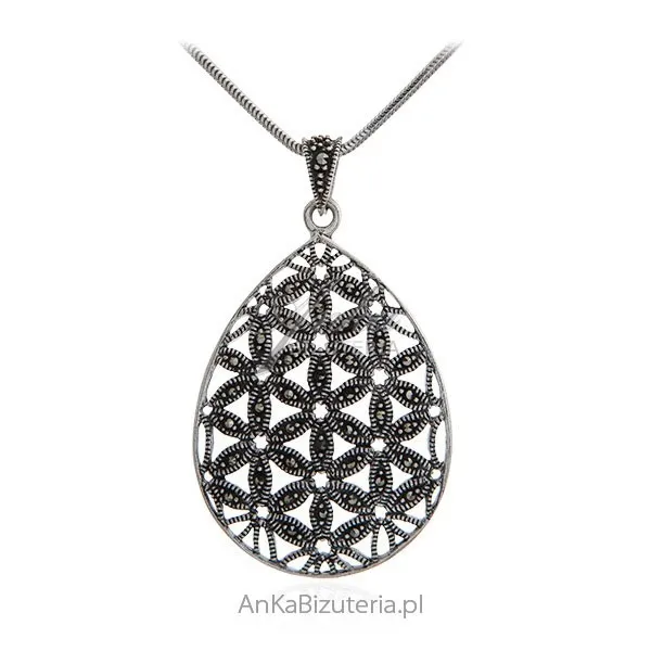 Zawieszka srebrna z markazytami  kwiatki