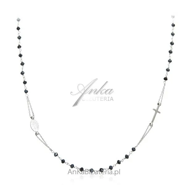 Srebrny naszyjnik różaniec z onyksami