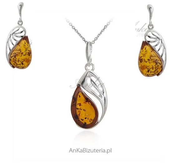 Komplet biżuteria srebrna z bursztynem  arashi