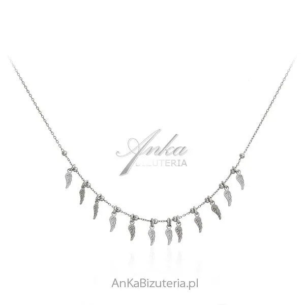 Srebrny naszyjnik choker  z piórkami