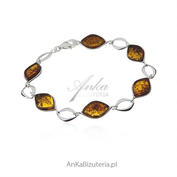 Bransoletka srebrna z  bursztynem  - letnie wspomnienia