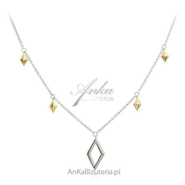 Biżuteria srebrna naszyjnik  geometric z elementami pozłacanymi