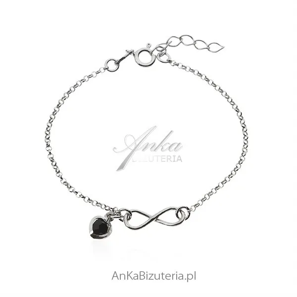 Srebrna bransoletka z nieskończonością i serduszkiem z cyrkonią