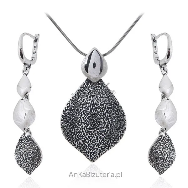 Srebrna biżuteria oksydowana kobiecy komplet biżuteria srebrna