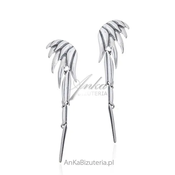 Kolczyki srebrne oksydowane skrzydła  - efektowne