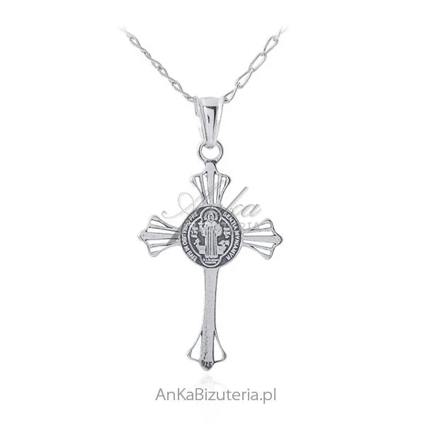Krzyż św. benedykta srebrny oksydowany