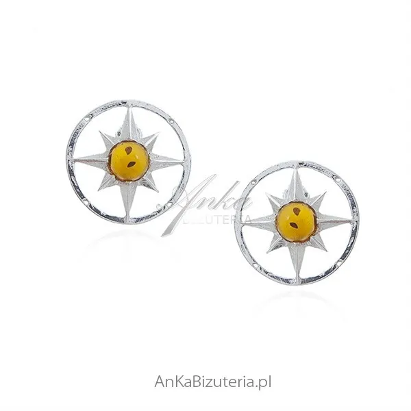 Kolczyki srebrne z bursztynem - " w promieniach słońca"