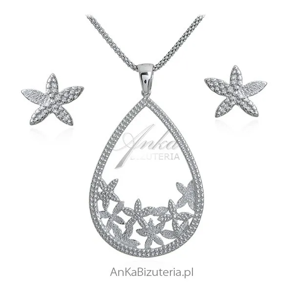 Srebrny satynowany komplet biżuteria srebrna *śnieżynki*