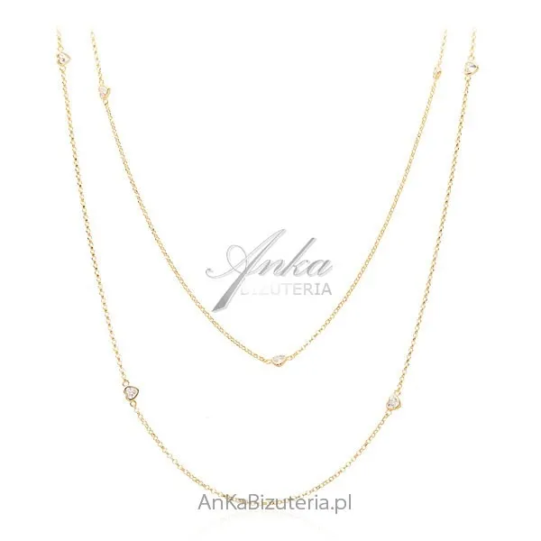 Naszyjnik srebrny pozłacany z serduszkami 100 cm