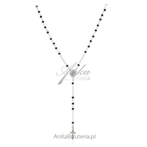 Naszyjnik srebrny różaniec  z onyksów