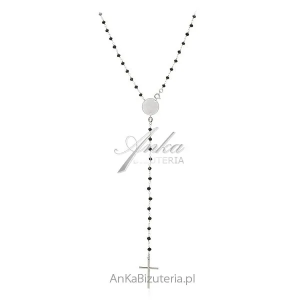 Srebrny naszyjnik długi z czarnymi onyksami