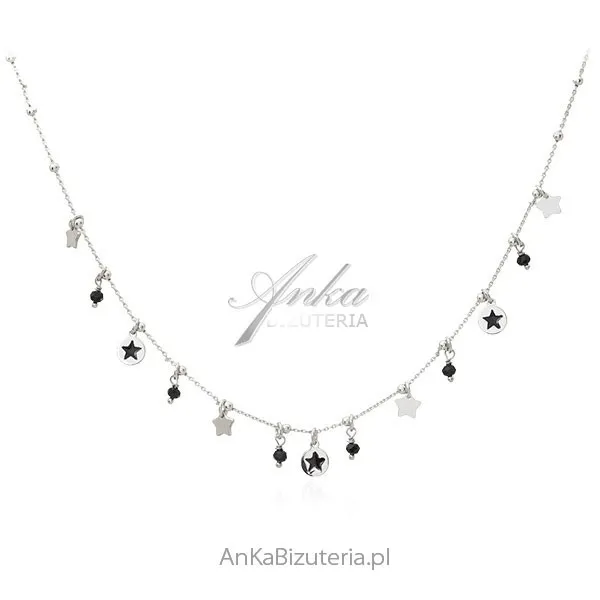 Naszyjnik srebrny z czarnymi onyksami z gwiazdkami